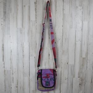 Kathmandu Purple Print Small Jute Crossbody Purse Bag Boho Hippie Earthy Indie